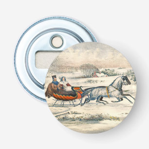 Classic 1853 Sleigh Ride Currier Ives Road Winter Bottle Opener