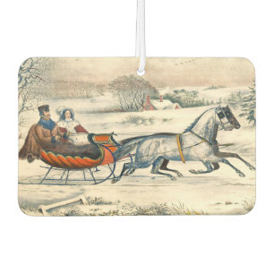 Classic 1853 Sleigh Ride Currier Ives Road Winter Car Air Freshener