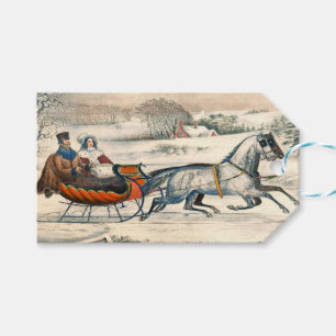 Classic 1853 Sleigh Ride Currier Ives Road Winter Gift Tags