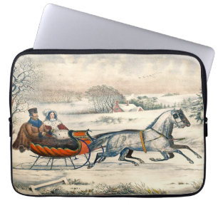 Classic 1853 Sleigh Ride Currier Ives Road Winter Laptop Sleeve