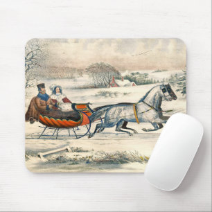 Classic 1853 Sleigh Ride Currier Ives Road Winter Mouse Mat