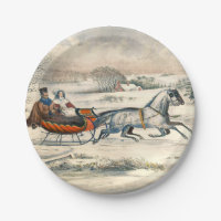 Classic 1853 Sleigh Ride Currier Ives Road Winter