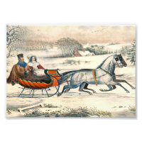 Classic 1853 Sleigh Ride Currier Ives Road Winter