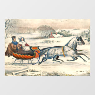 Classic 1853 Sleigh Ride Currier Ives Road Winter Window Cling