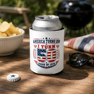 Classic 1976 Born 50 Years Old USA Flag Can Cooler