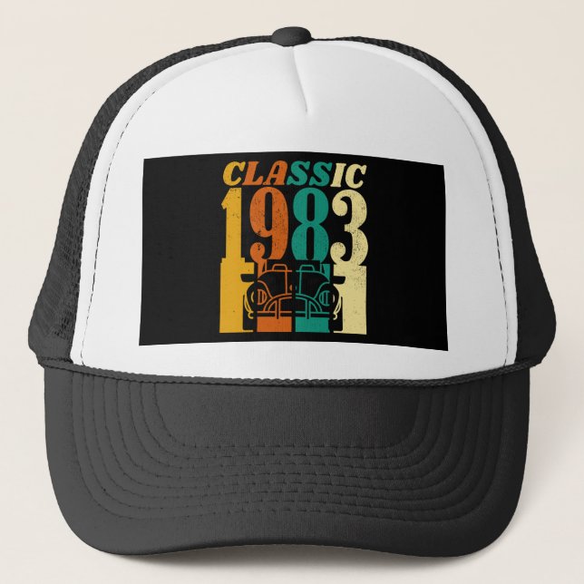 Classic 1983 Vintage Car 41st Birthday Trucker Hat (Front)