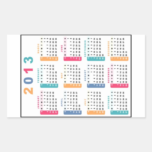 Classic  2013 Calendar Rectangular Sticker (Front)