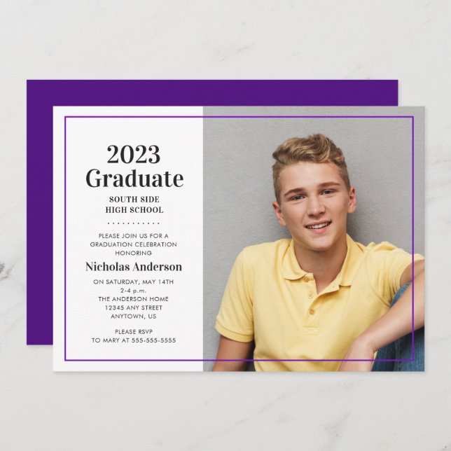 Classic 2026 Graduate Purple Photo Graduation Invitation (Front/Back)