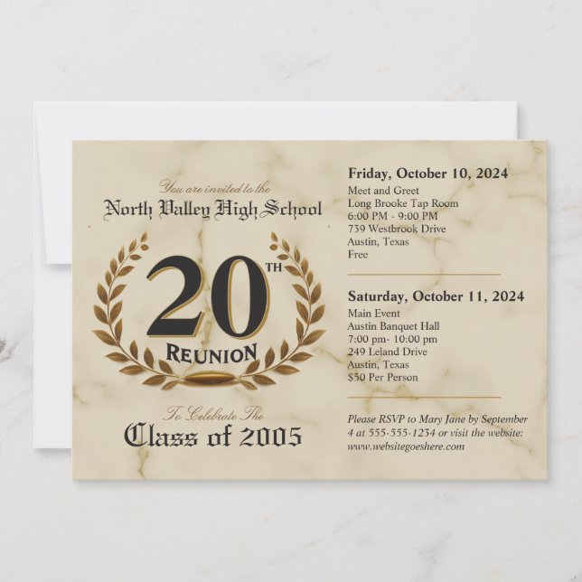 Classic 20th High School Reunion - Two-Day Event Invitation (Front)