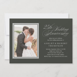 Classic 25th Anniversary Photo Dark Invitations