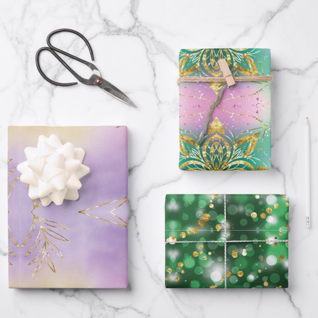 Classic 3 Colour holiday Snowflakes Christmas Wrap Wrapping Paper Sheet (Front)