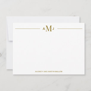 Classic 3-Letter Monogram, Gold Personalised Flat Card
