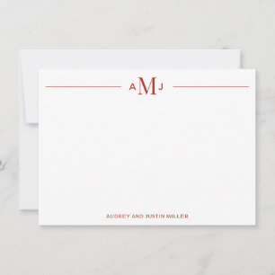 Classic 3-Letter Monogram, Red Personalised Flat Card