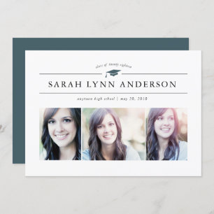 Classic 3 Photo Graduation Invitation