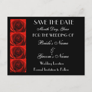 Classic 4 Red Roses Save the Date Wedding Postcard