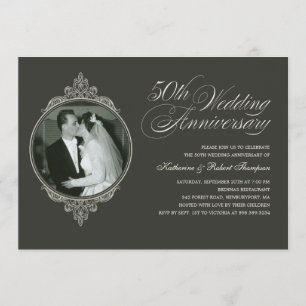 Classic 50th Anniversary Photo Dark Invitations
