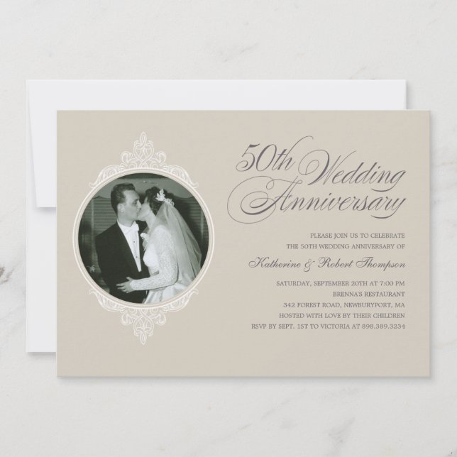 Classic 50th Anniversary Sandstone Invitations (Front)