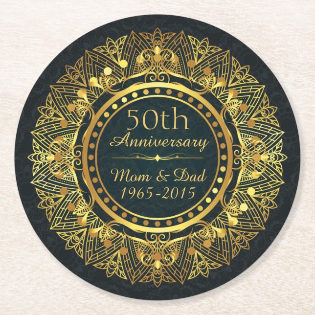 Classic 50th Wedding Anniversary Round Paper Coaster (Front)