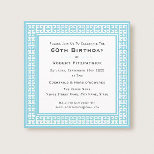 Classic 60th Birthday Party Blue Greek Key Invitation