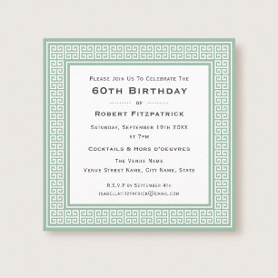 Classic 60th Birthday Party Green Greek Key Invitation