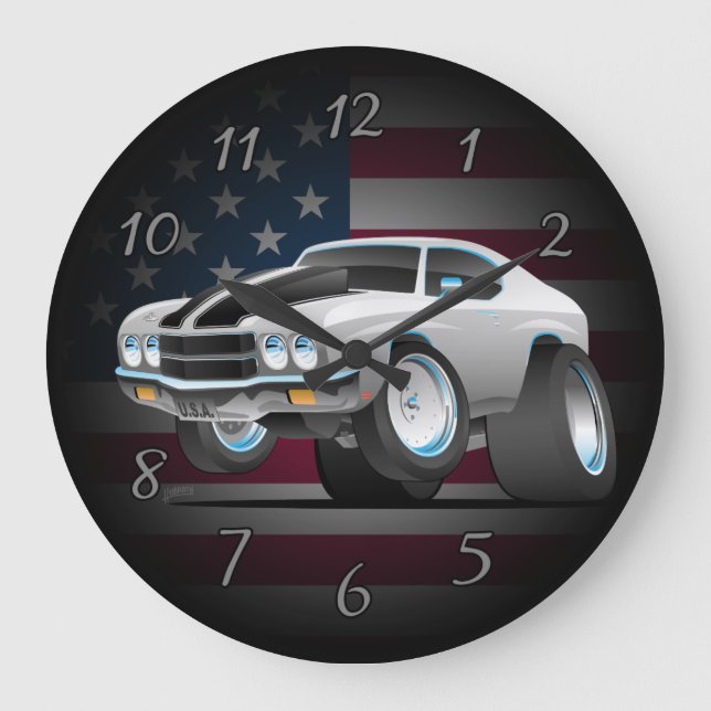 Classic 70's American Muscle Car Cartoon Large Clock (Front)