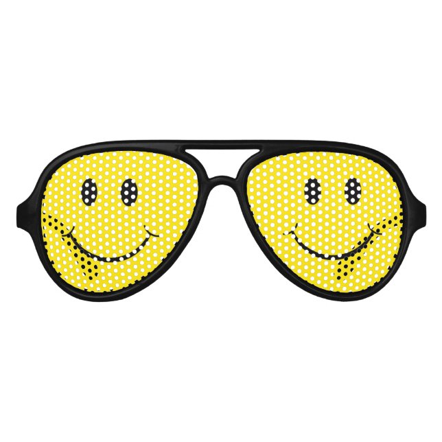 Classic 70's Yellow Happy Face Aviator Sunglasses (Front)
