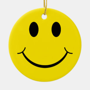 Classic 70's Yellow Happy Face Ceramic Tree Decoration