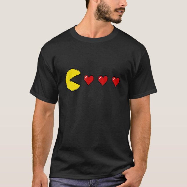 Classic 80s Retro Arcade 8 bit Game Valentine Hear T-Shirt (Front)