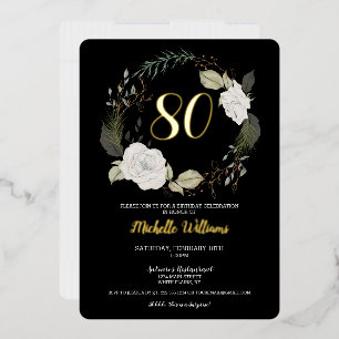 Classic 80th Birthday Party Floral Wreath Gold