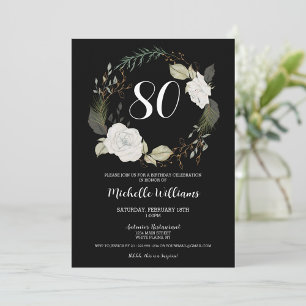 Classic 80th Birthday Party Floral Wreath Gold Invitation