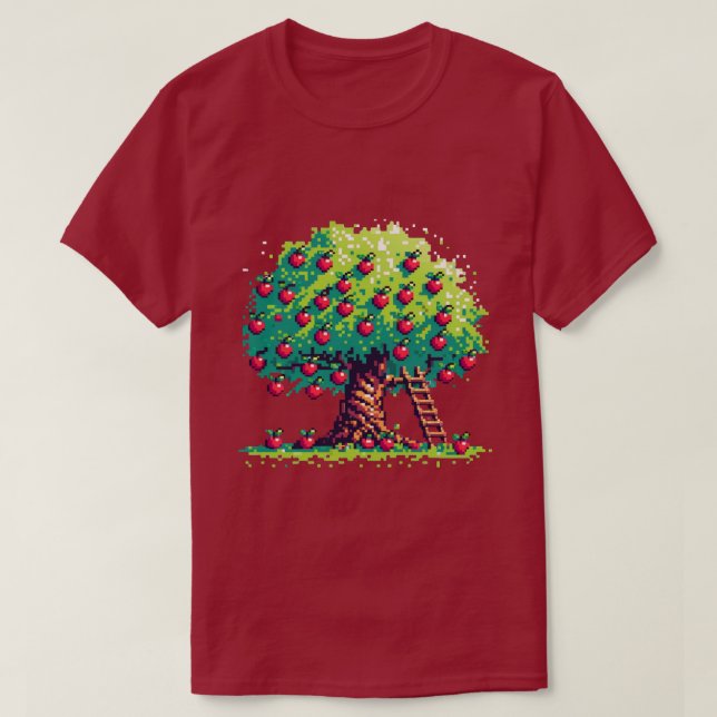 Classic 8-Bit Apple Tree Pixel Design T-Shirt (Design Front)