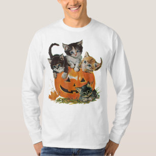 Classic 90s Cat Pumpkin Halloween Retro Floral Spo T-Shirt