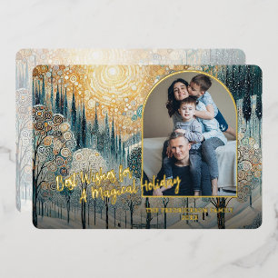 Classic Abstract Winter Wonderland Art Gold Foil Holiday Card