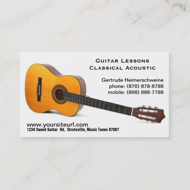 Classic Acoustic Guitar Photo - Music Lessons Business Card (Front)