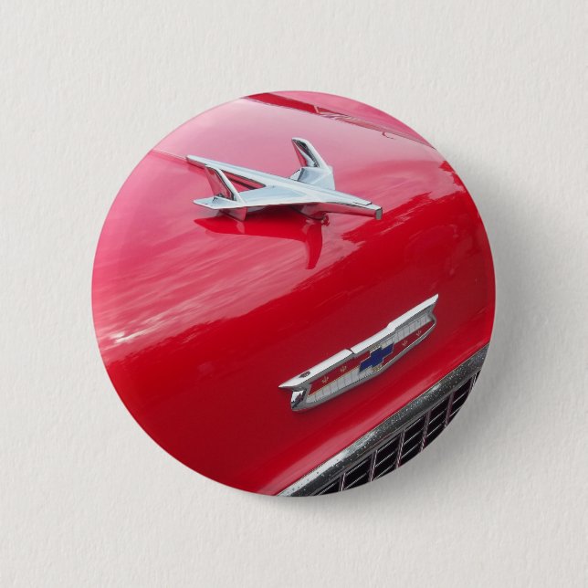 Classic aero style hood ornament with red paint 6 cm round badge (Front)