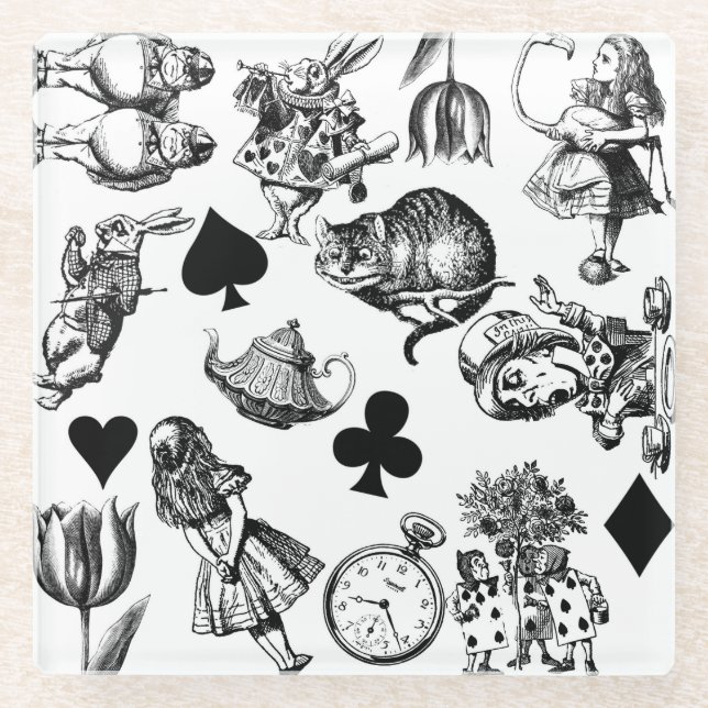  Classic Alice in Wonderland Characters: Original  Glass Coaster (Front)