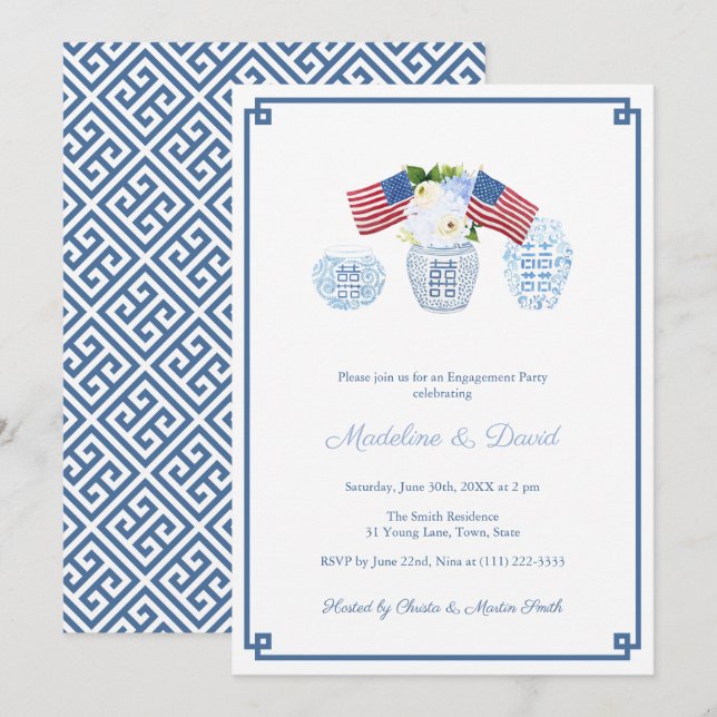 Classic All-American Ginger Jar Engagement Party Invitation (Front/Back)