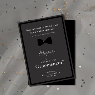 Classic All Black Tuxedo Funny Groomsman Invitation