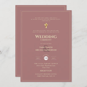 CLASSIC All-in-1 Dusty Rose Gold Catholic Wedding Invitation