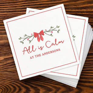 Classic "All is Calm" Personalised Christmas Party Napkin