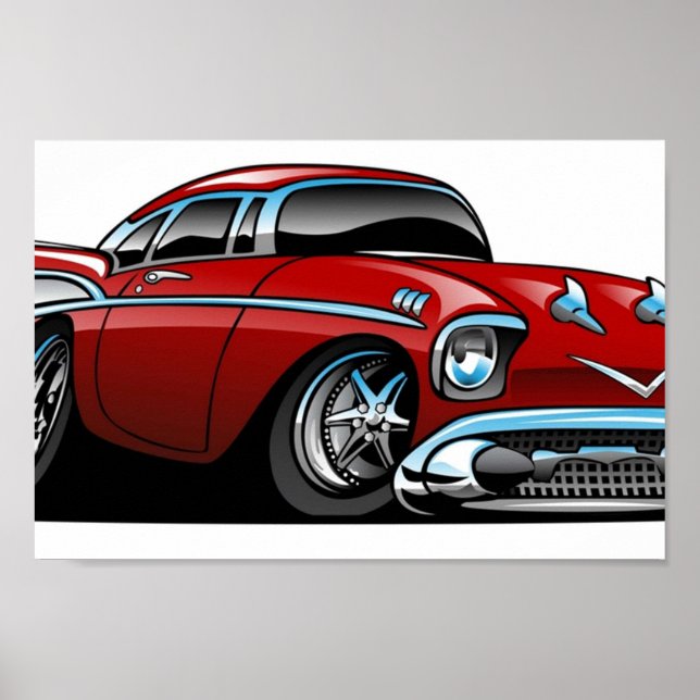 Classic American 57 Hot Rod Cartoon Poster (Front)