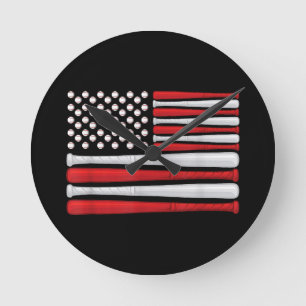 Classic American Baseball Flag - Vintage Baseball  Round Clock