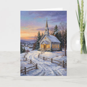 Classic American Country Church Christmas Card