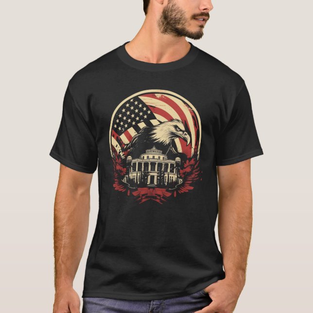 "Classic American Eagle & White House T-Shirt" T-Shirt (Front)