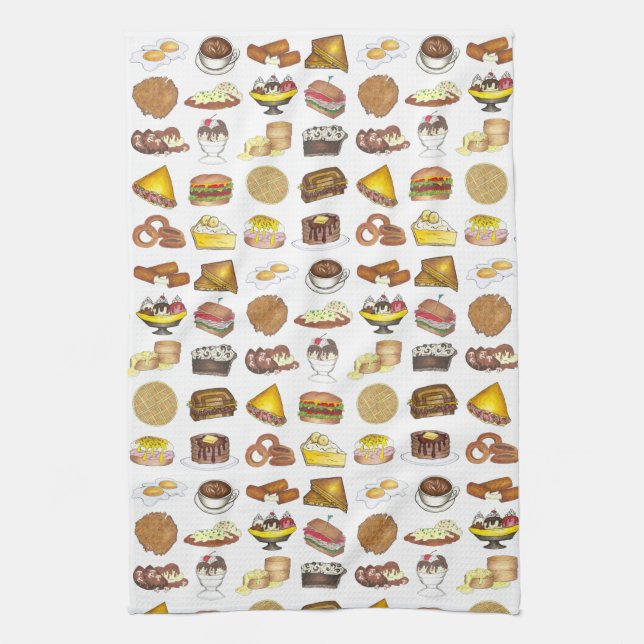 Classic American Lunch Counter Greasy Spoon Diner Tea Towel (Vertical)