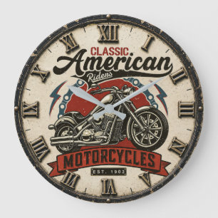 Classic American Motorcycles Vintage Cruiser Large Clock