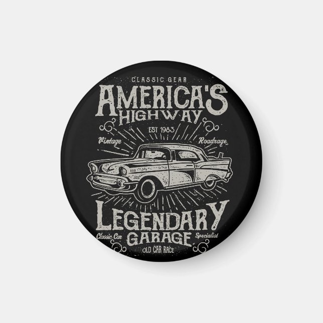 Classic American Muscle Car | Hotrod's Highway Magnet (Front)