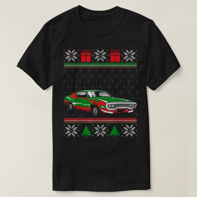 Classic American Muscle Cars Ugly Christmas Drag R T-Shirt (Design Front)