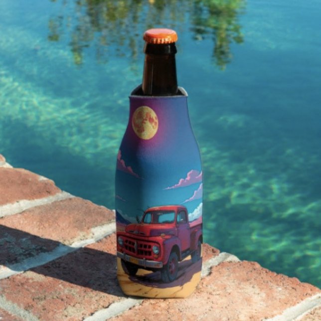 Classic American Pickup  Bottle Cooler (Retro Red Pickup Truck bottle cooler insulated bottle cooler high-density material. Made in the USA.)