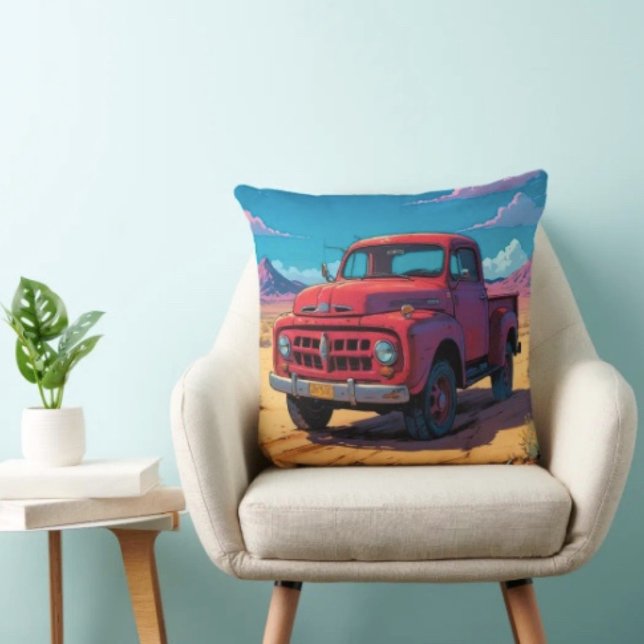 Classic American Pickup  Cushion (Classic American Pickup Throw Pillow 100% polyester hidden zipper enclosure.)